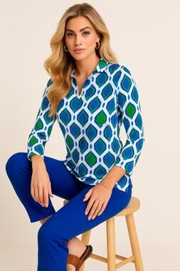 Jude Connally Chris Tunic XS Blue Green Geometric Stretch Travel Knit USA